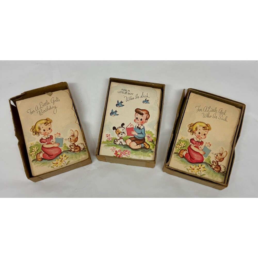 52 Vtg 1950s Children’s Greeting Cards Birthday Get Well Original Box Unused Lot